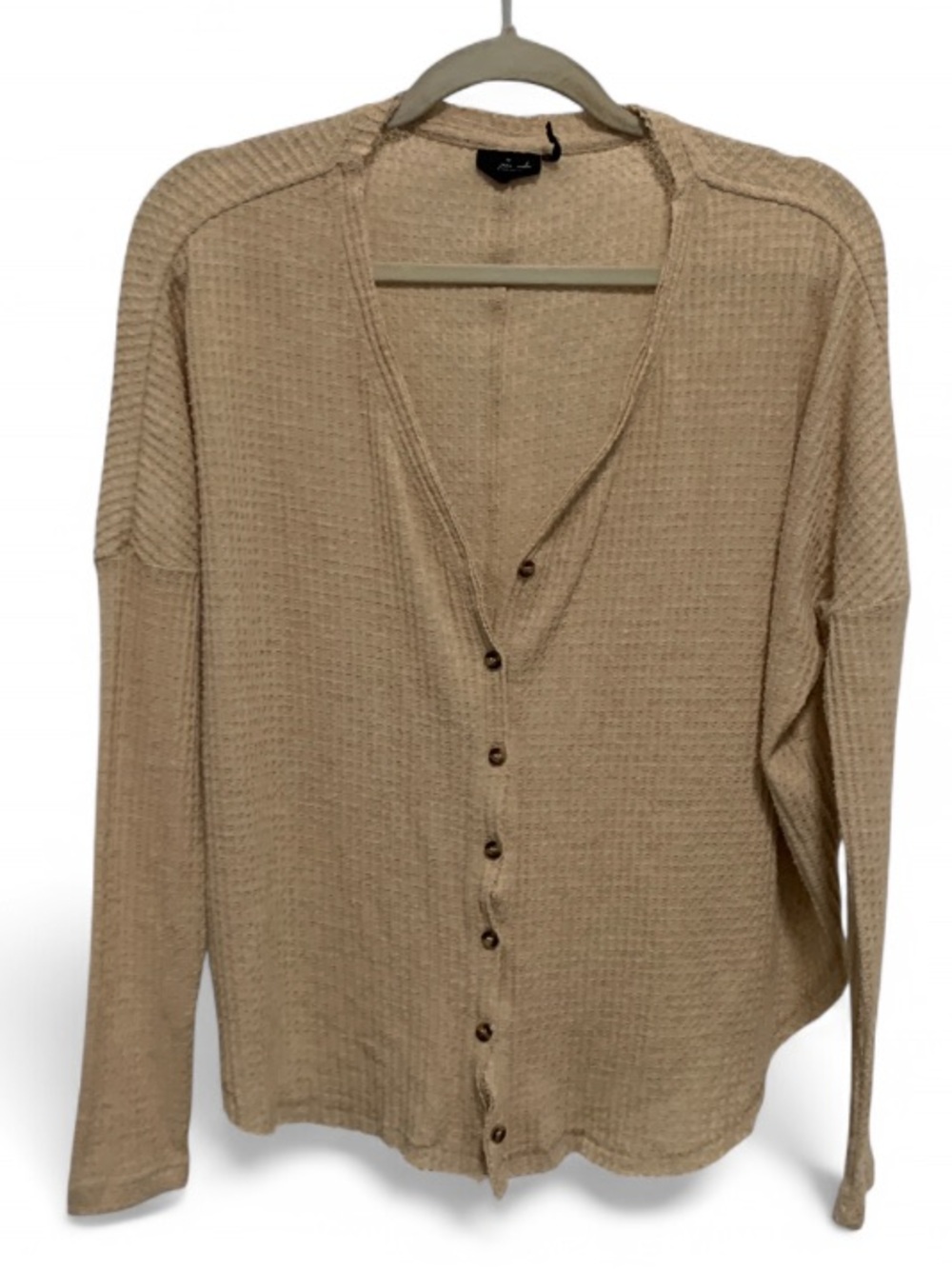 Out from Under Urban Outfitters Oversized Tan Waffle-Knit Button Cardigan
